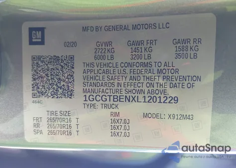 2020 Chevrolet Colorado 4Wd Short Box Wt from USA, damaged, VIN 1GCGTBENXL1201229